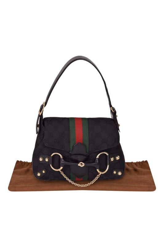 Gucci Monogram Horsebit Web Flap Bag