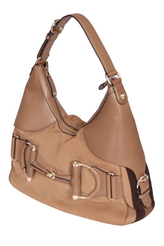 Gucci Nubuck Leather Heritage Web Horsebit Hobo Bag