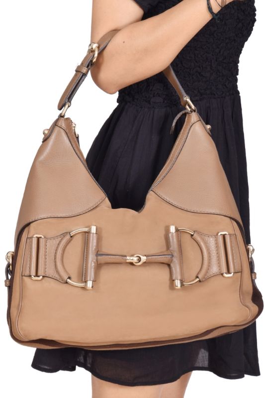 Gucci Nubuck Leather Heritage Web Horsebit Hobo Bag