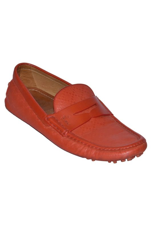 Gucci Orange Diamante Leather Driver Loafers