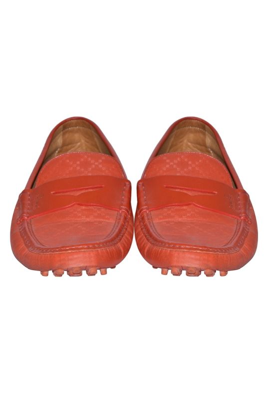 Gucci Orange Diamante Leather Driver Loafers