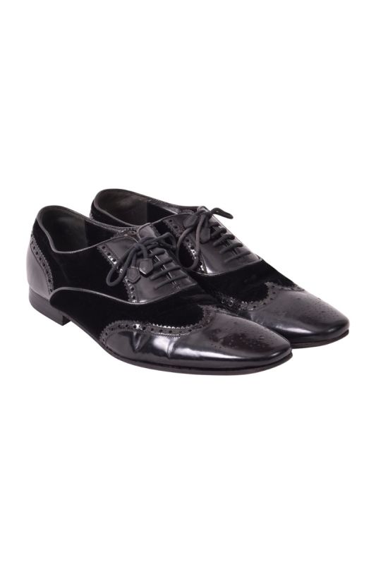 Gucci Patent Leather/Suede Lace up Block Heel Oxfords