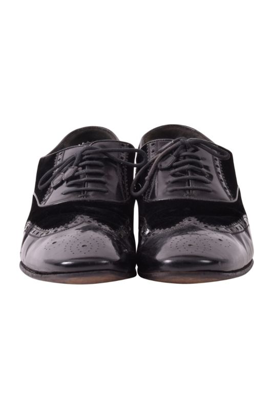 Gucci Patent Leather/Suede Lace up Block Heel Oxfords