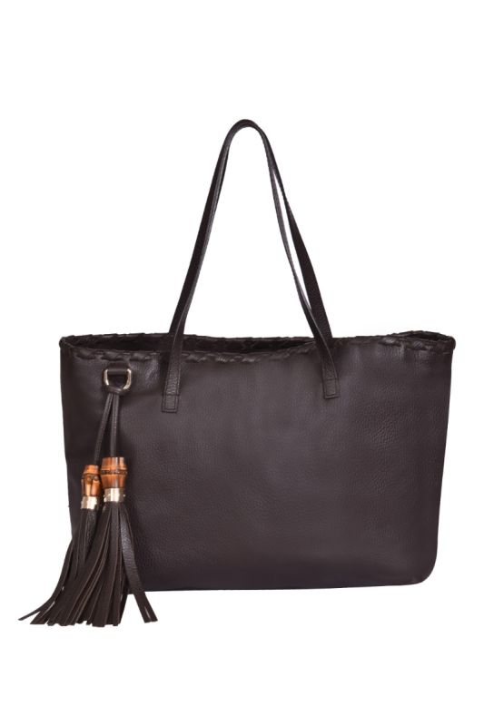 Gucci Pebbled Calfskin Bamboo Tassel Tote Bag