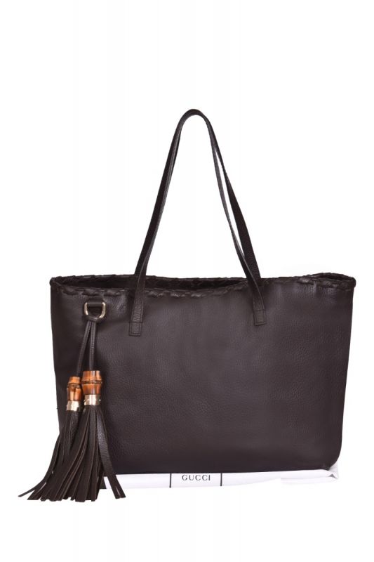 Gucci Pebbled Calfskin Bamboo Tassel Tote Bag