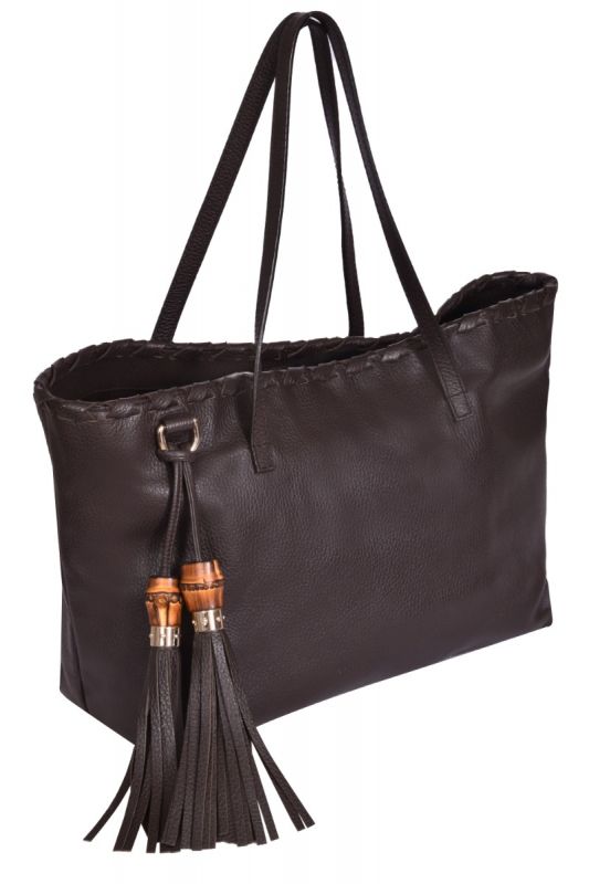 Gucci Pebbled Calfskin Bamboo Tassel Tote Bag