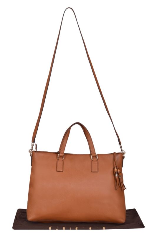 Gucci Pebbled Leather Bamboo Tassel Tote Bag