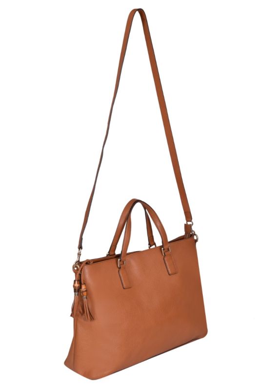 Gucci Pebbled Leather Bamboo Tassel Tote Bag