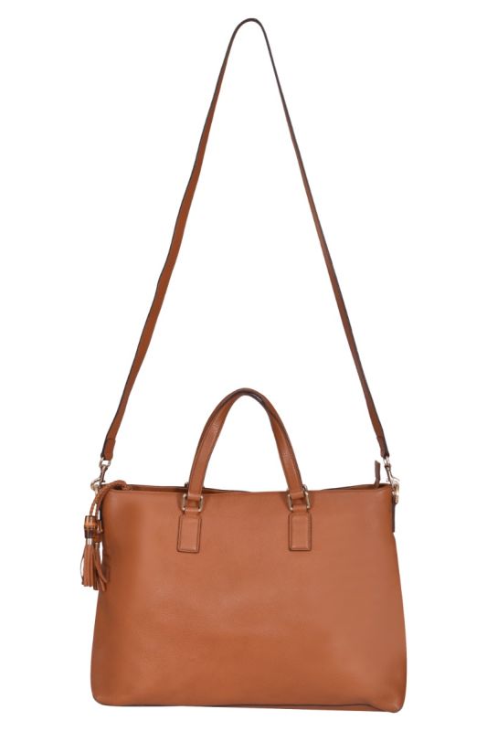 Gucci Pebbled Leather Bamboo Tassel Tote Bag