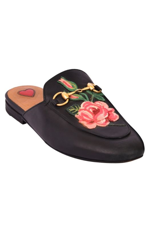 Gucci Princetown Floral Black Mules