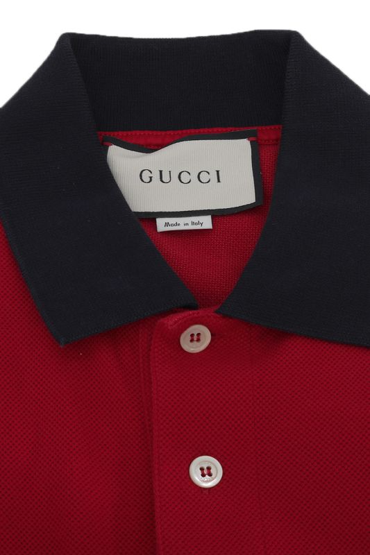 Gucci Red Cotton Pique GG Embroidered T-Shirt