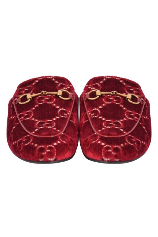 Gucci Red GG Velvet Princetown Mules