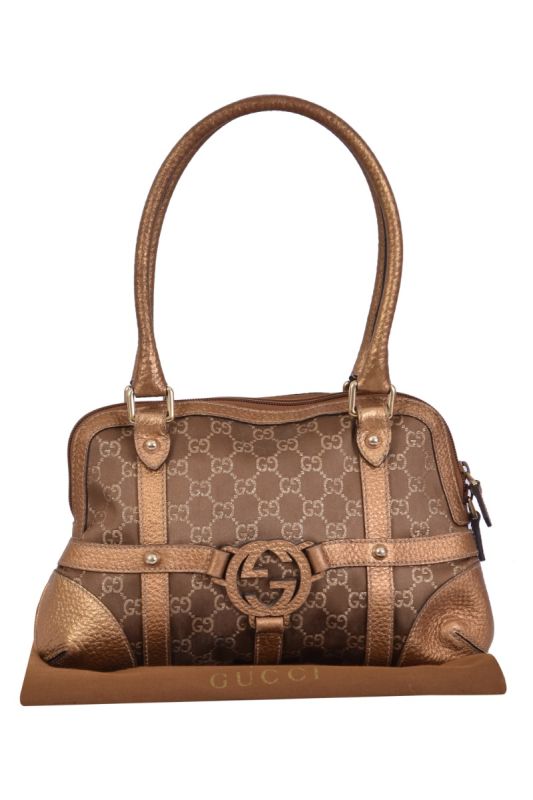Gucci Reins Gold Monogram Hobo Handbag