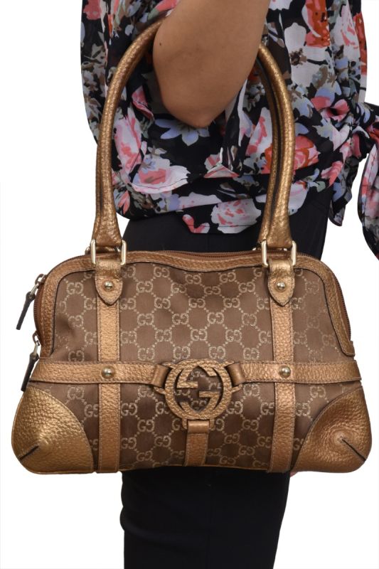 Gucci Reins Gold Monogram Hobo Handbag