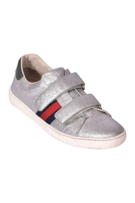 Gucci Silver Glitter Web Sneakers