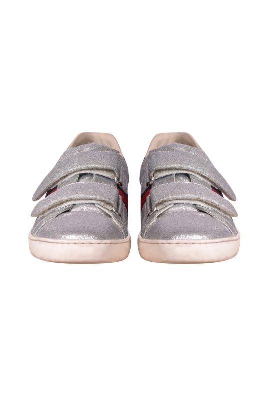 Gucci Silver Glitter Web Sneakers
