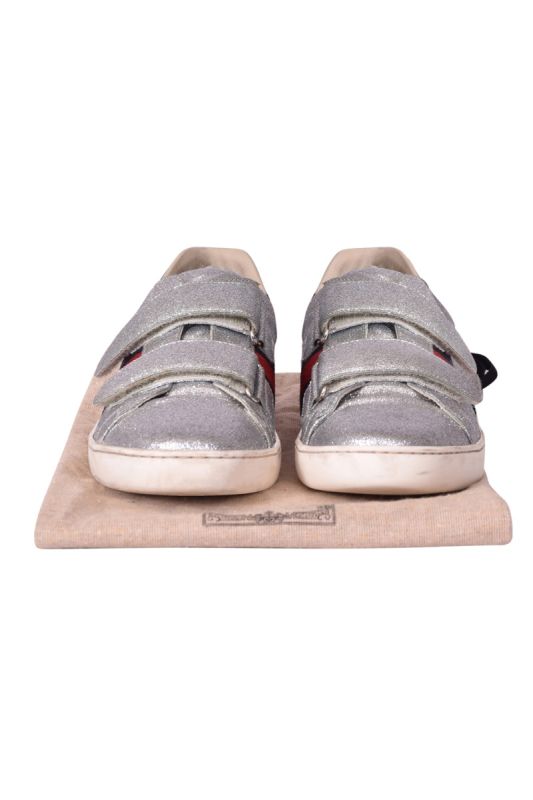 Gucci Silver Glitter Web Sneakers