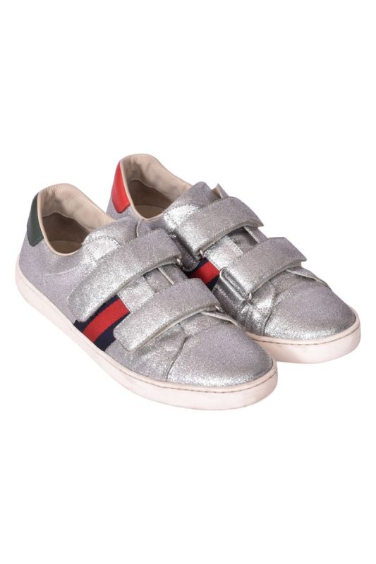 Gucci Silver Glitter Web Sneakers