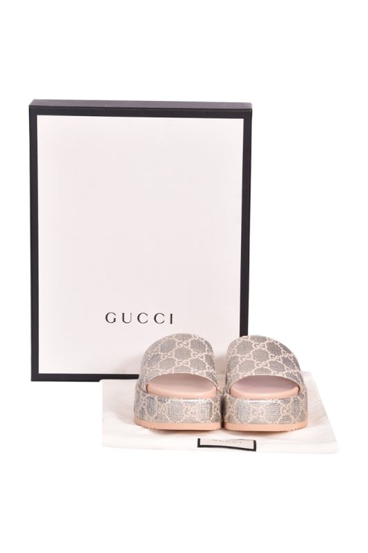 Gucci Silver Lame GG Sandals
