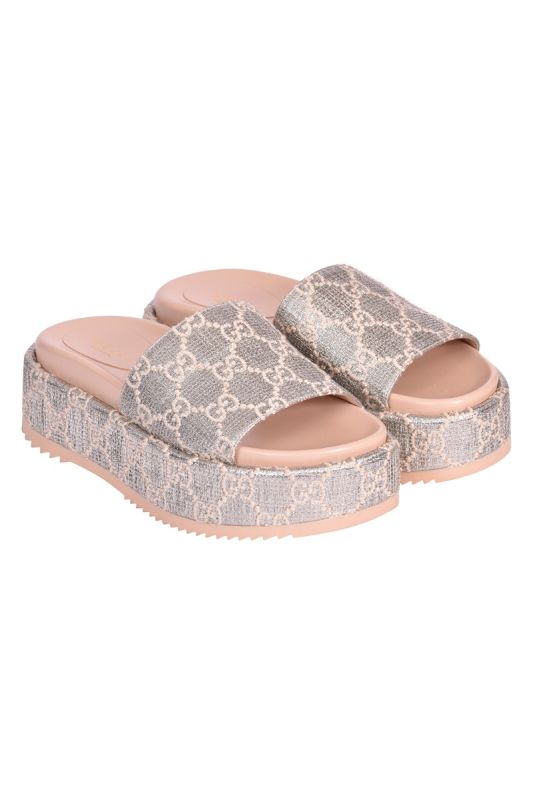 Gucci Silver Lame GG Sandals