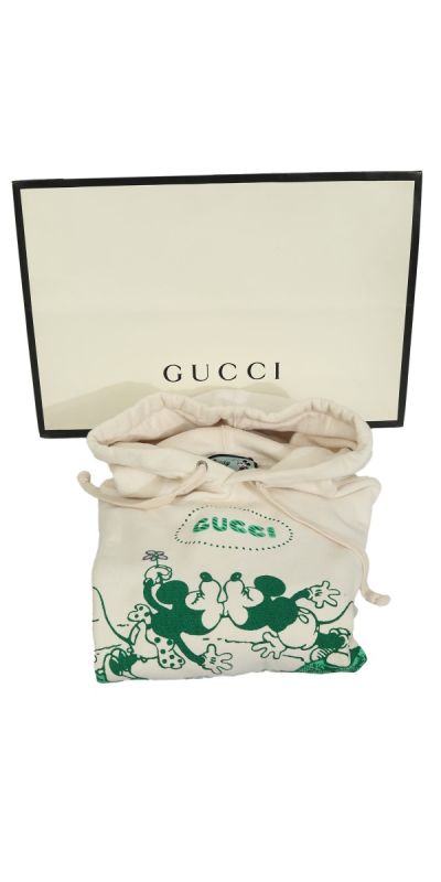 Gucci Size XS Disney Mickey Minnie Printed Logo White Hoodie