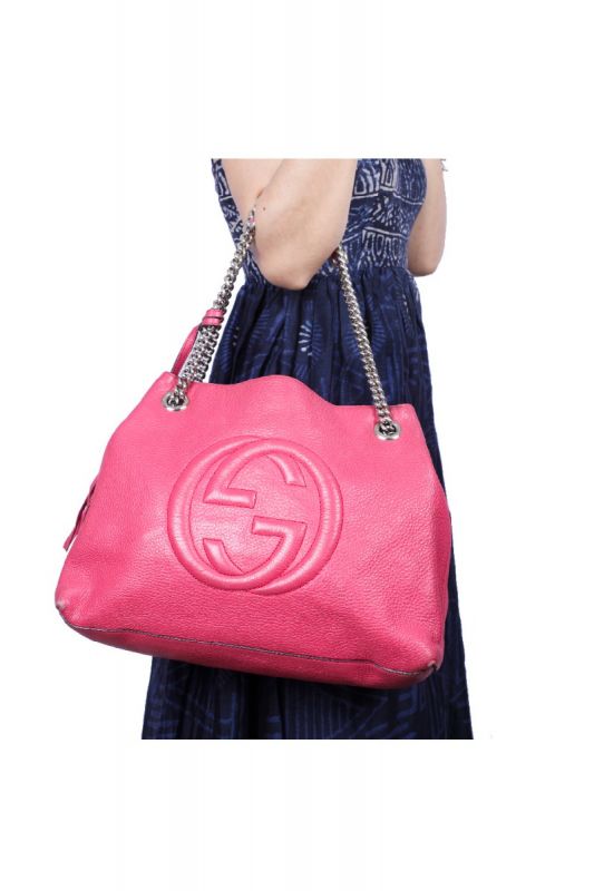 Gucci Soho Chain Pink Leather Shoulder Bag