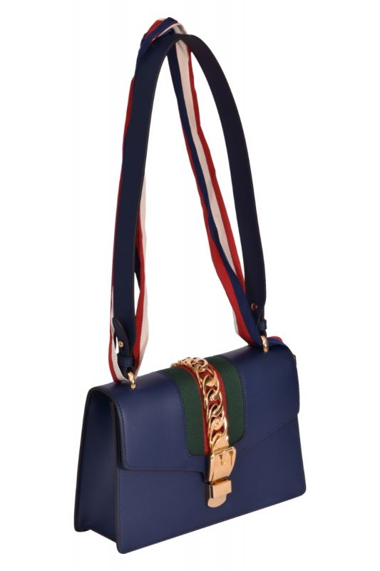 Gucci Sylvie Bow Web Navy Leather Handbag