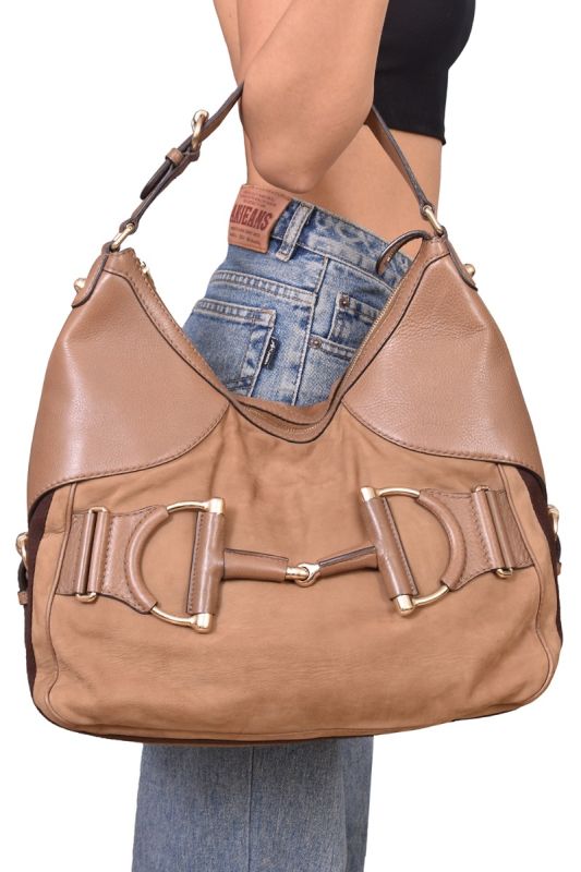 Gucci Tan Leather Horsebit Heritage Hobo Bag