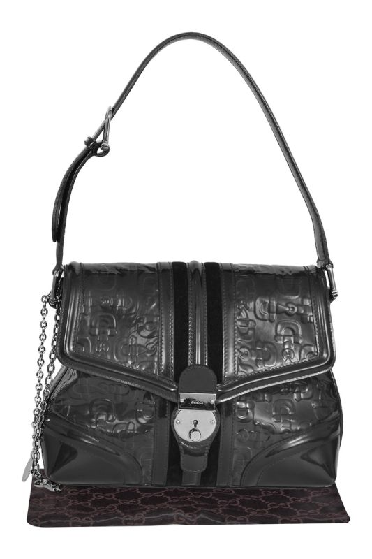 Gucci Treasure Monogram Patent Leather Shoulder Bag
