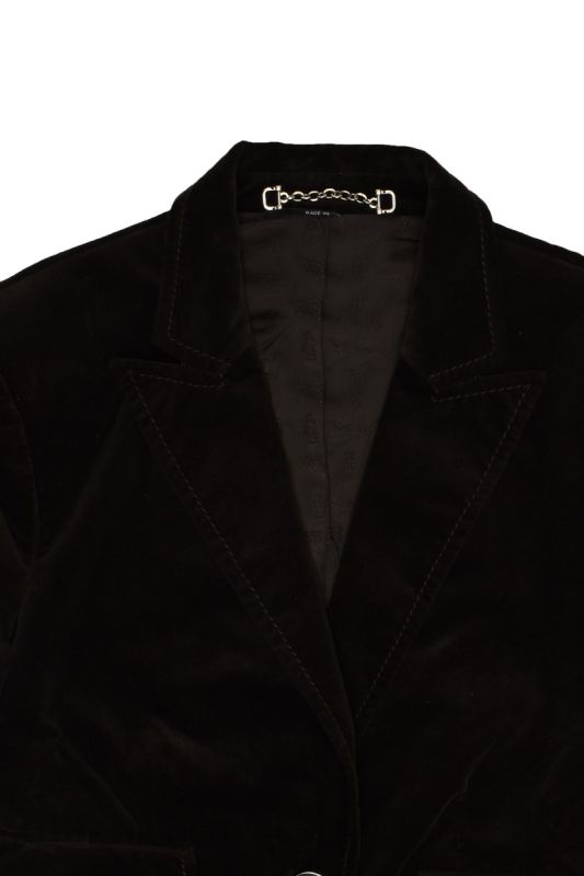 GUCCI VELVET LOGO EMBROIDERED BLAZER