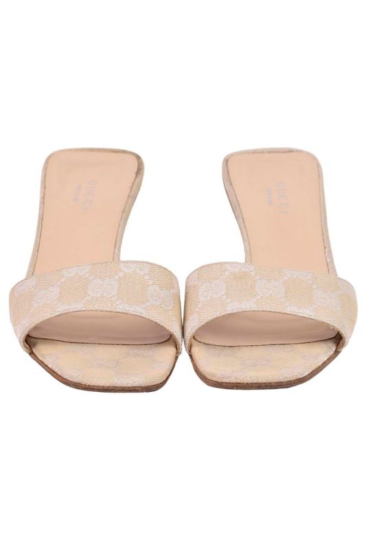 Gucci Vintage GG Monogram Beige Canvas Mules Slides