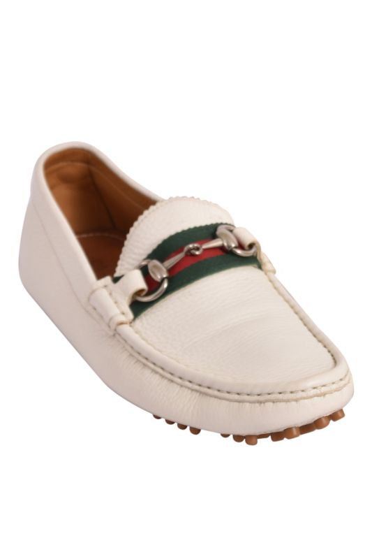 Gucci Web Stripe Horsebit White Loafers