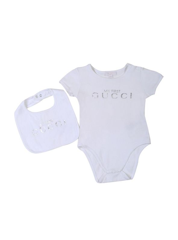 GUCCI WHITE CLASSIC GUCCI ONESIE WITH BIB