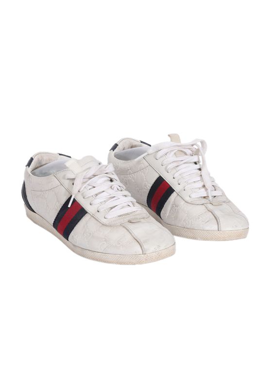 Gucci White Leather Web Ace Sneakers