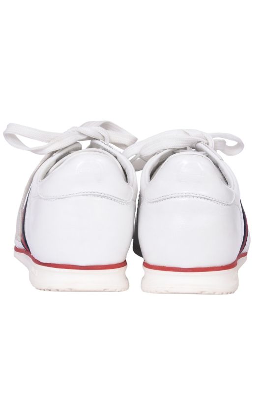Gucci White Microguccissima Leather Web Sneakers