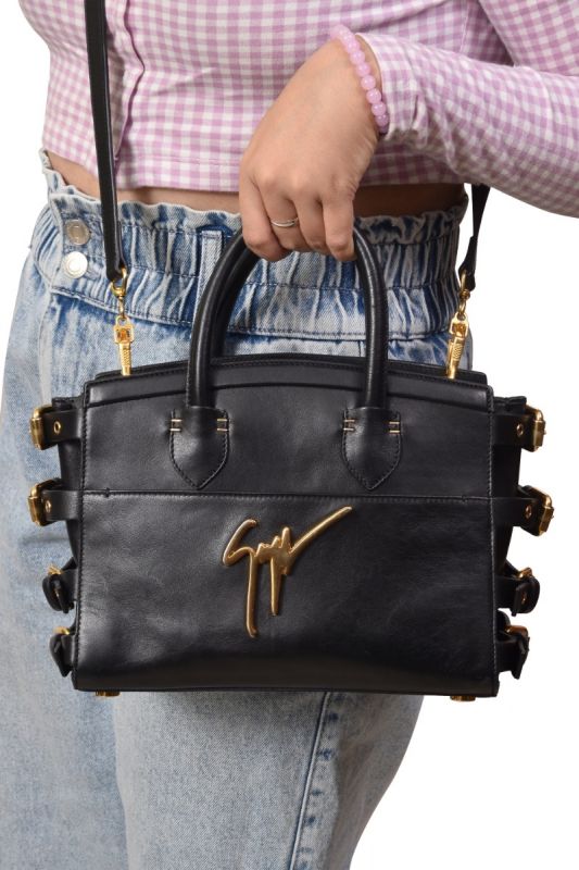 Guiseppe Zanotti Black Leather Angelina Top Handle Bag