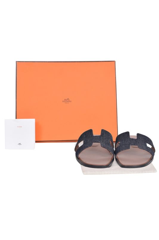 Hermes Blue Denim Flats