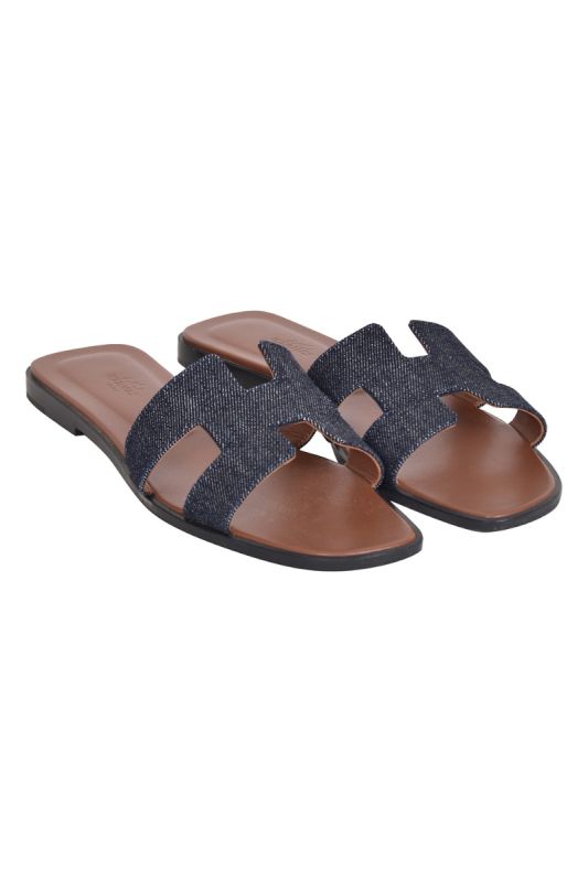 Hermes Blue Denim Flats