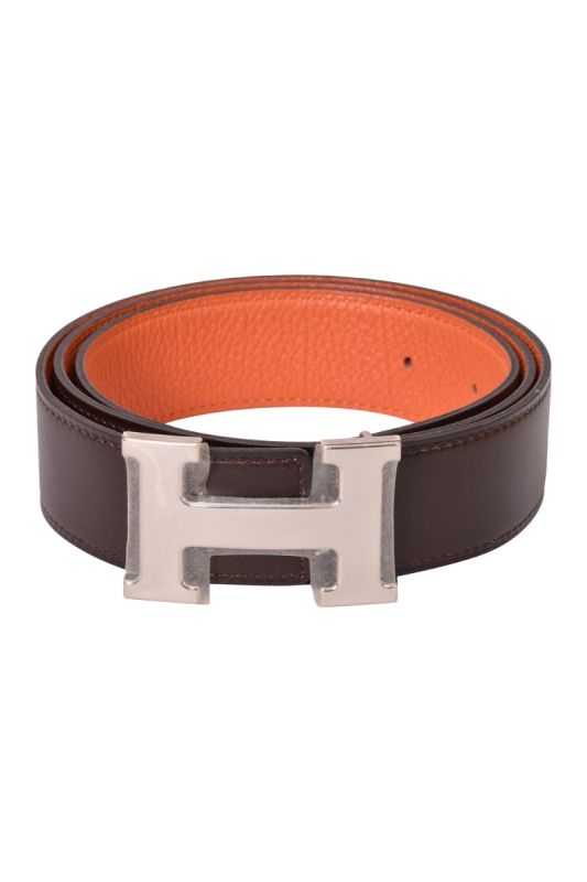 Hermes H Reversible Silver Buckle Belt