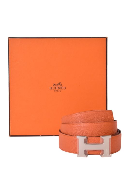 Hermes H Reversible Silver Buckle Belt