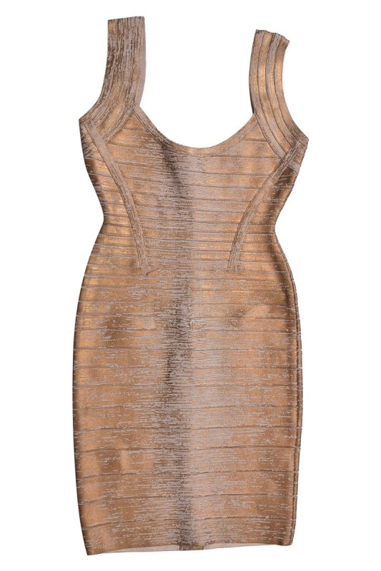 Herve Leger Brushed Gold Bandage Dress