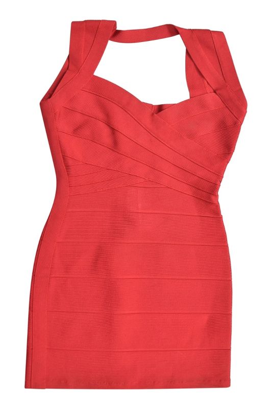 Herve Leger Red Open Back Bandage Dress