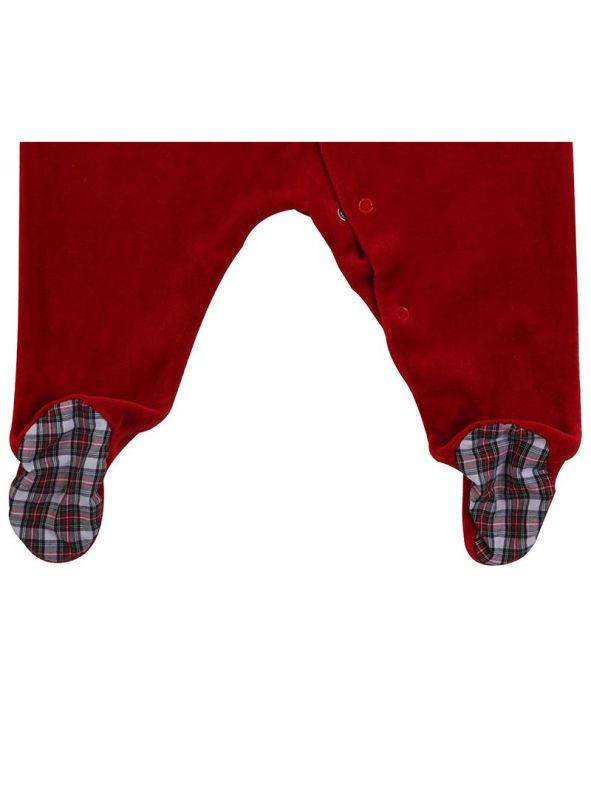 IL GUFO RED VELOUR CHECKERED ROMPER