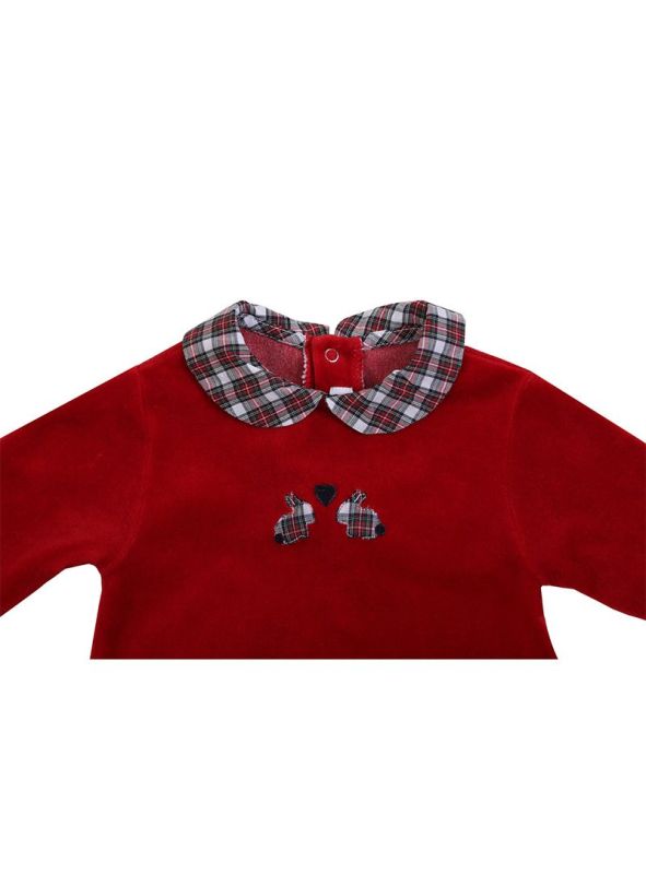 IL GUFO RED VELOUR CHECKERED ROMPER