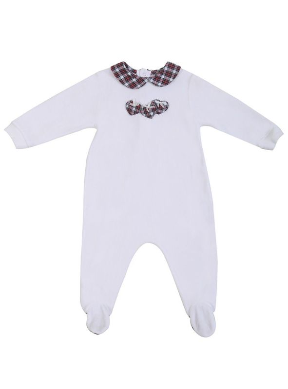 IL GUFO WHITE VELOUR CHECKERED ROMPER