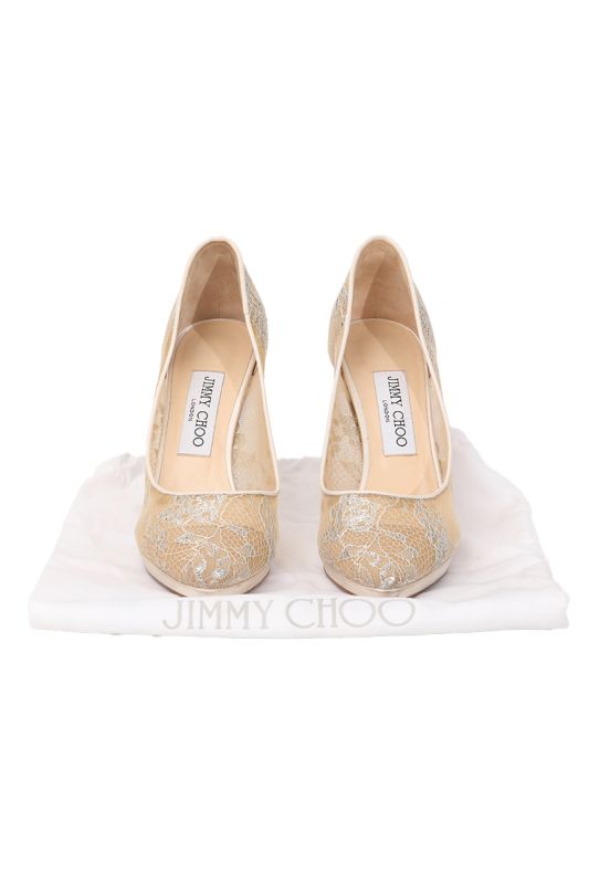 Jimmy Choo Beige/ Silver Lace EU 36 Pointy Pumps