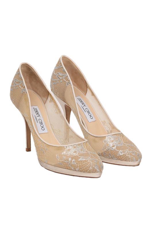 Jimmy Choo Beige/ Silver Lace EU 36 Pointy Pumps