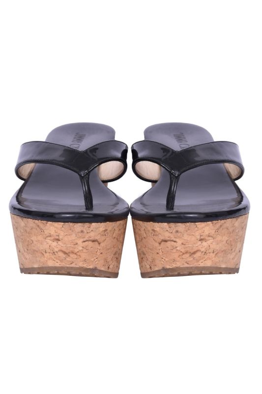 Jimmy Choo Black Wooden Wedges