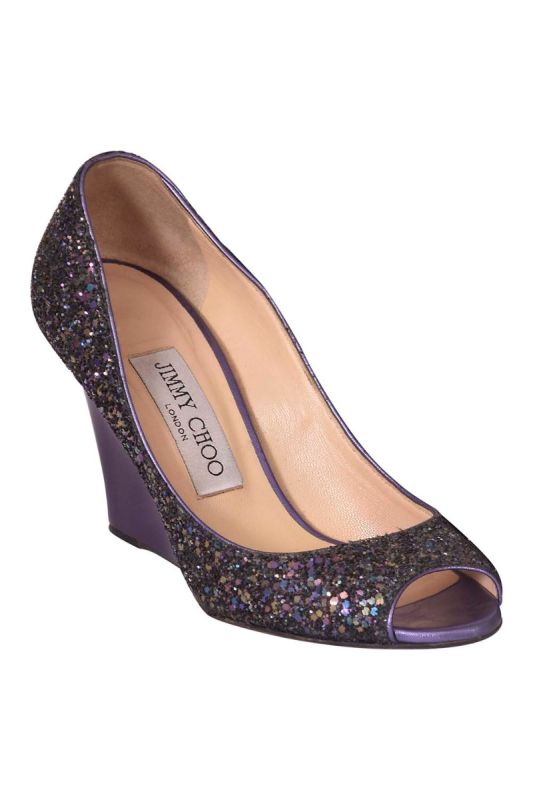 Jimmy Choo Glitter Encrusted Peep Toe Wedges