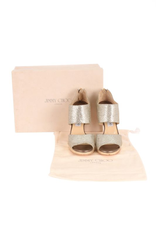 JIMMY CHOO GLITTER PRIVATE PLATFORM SANDALS